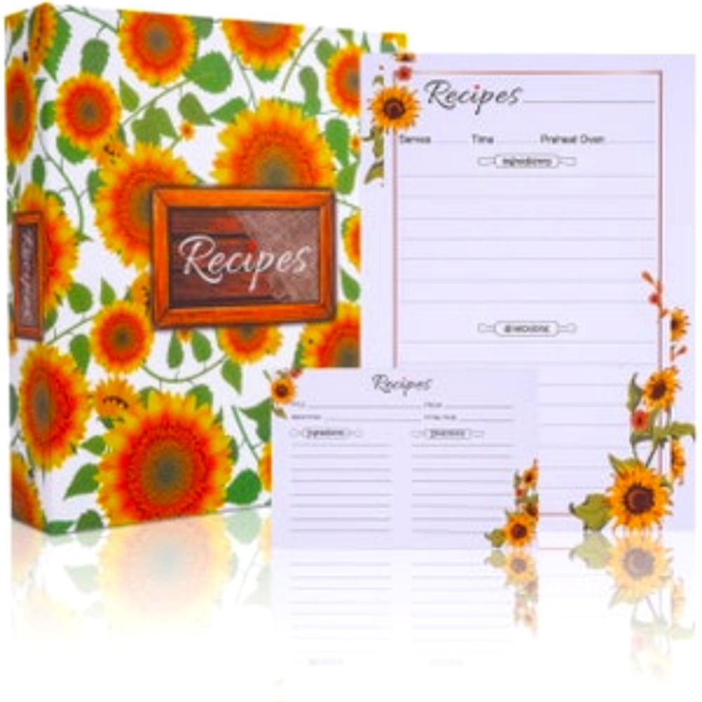 Sunflower recipe binder with recipe cards and pages NEW IN BOX! Very cute!